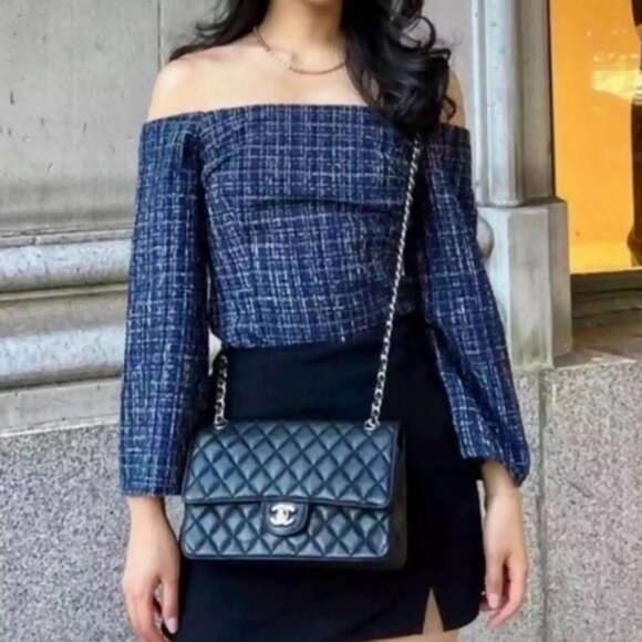 NWT ZARA Tweed Textured Off Shoulder Top Flare Sleeve 8741/257/030 Size XS - Picture 4 of 16